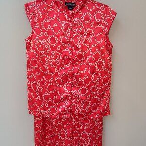 Two Pair Valentine Heart Design Lands' End Pajamas Girls